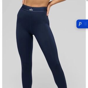ALO Yoga Navy High-Rise Performance Leggings with Logo Waistband
